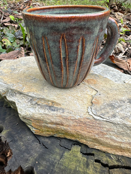 Iron Luster Espresso Mug w/carved design