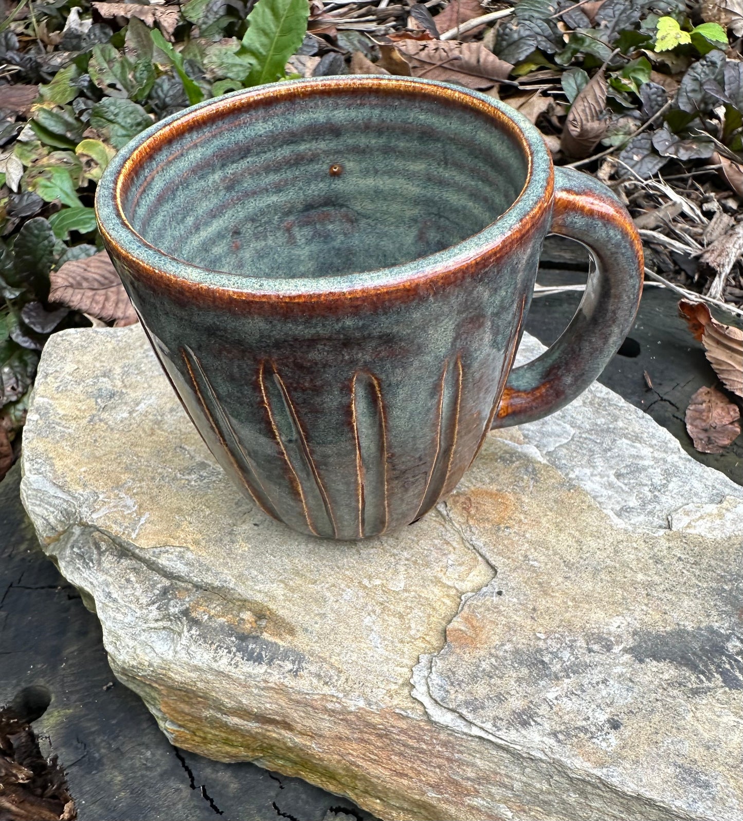 Iron Luster Espresso Mug w/carved design